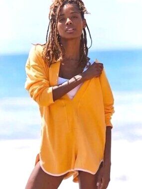 Rare FP Movement Free People Take The Plunge Shortsie Romper Mango Yellow XS